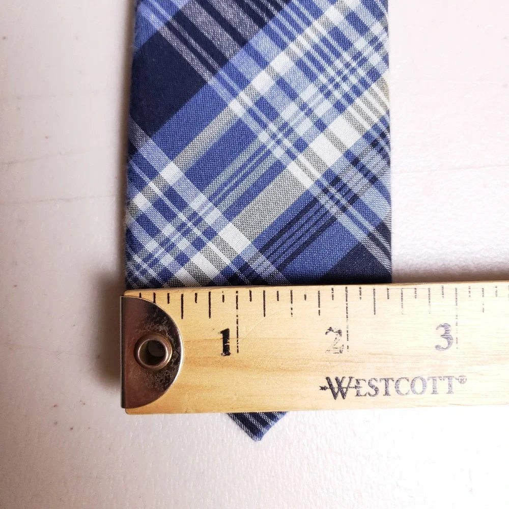 Alfani Plaid Necktie‎ Mens Blue Cotton Blend Preppy Prep Classic Geometric Ties